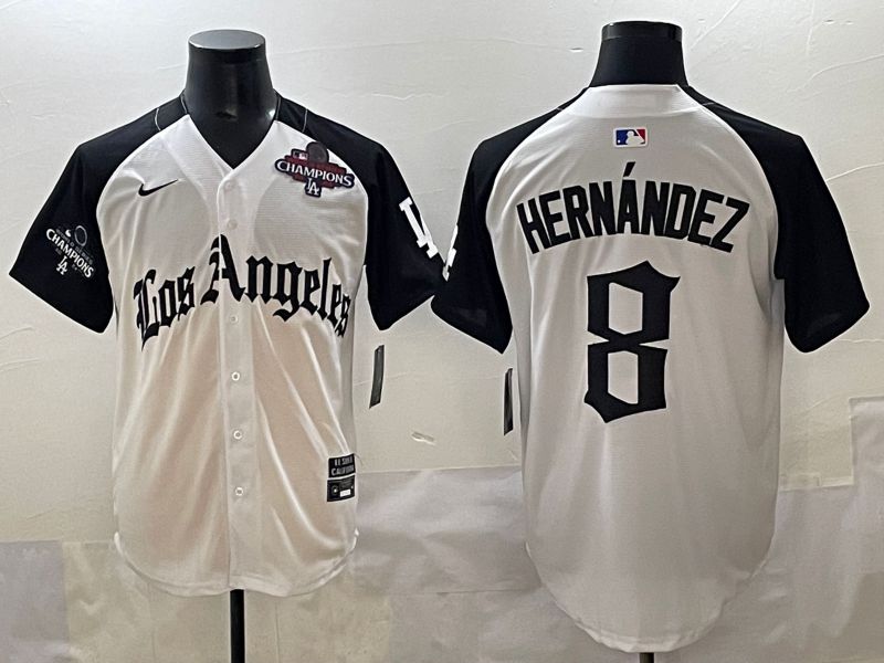 Men 2025 Los Angeles Dodgers #8 Hernandez White black Five generations Joint Name Nike MLB Jersey style 5269